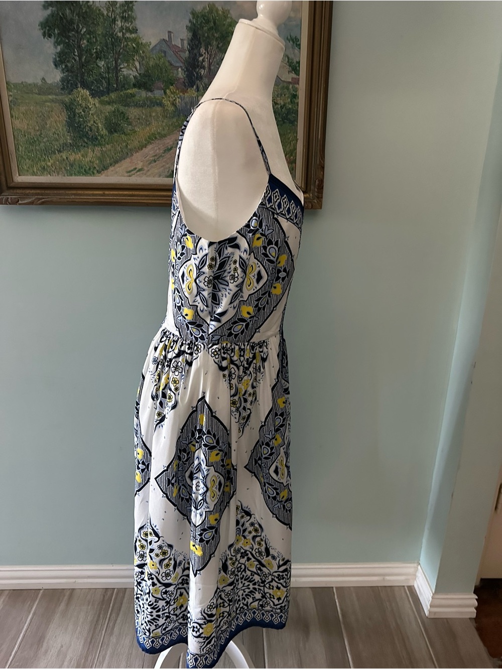 Banana Republic Navy, White & Yellow Printed Midi Dress - Picture 2 of 8